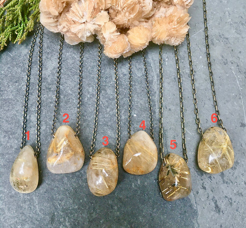 GOLDEN RUTILATED Quartz Pendant Necklaces, 18