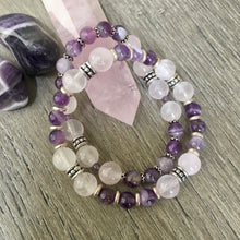Amethyst & Rose Quartz Stretch Bracelet, natural gemstone