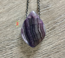 Banded Amethyst Pendant Necklace, 30", antiqued brass chain