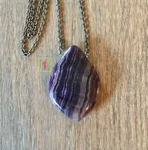 Banded Amethyst Pendant Necklace, 30", antiqued brass chain