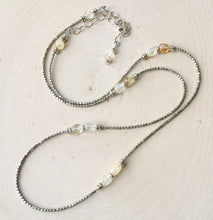 Natural Citrine & Pewter Beaded Necklace, 22" adjustable