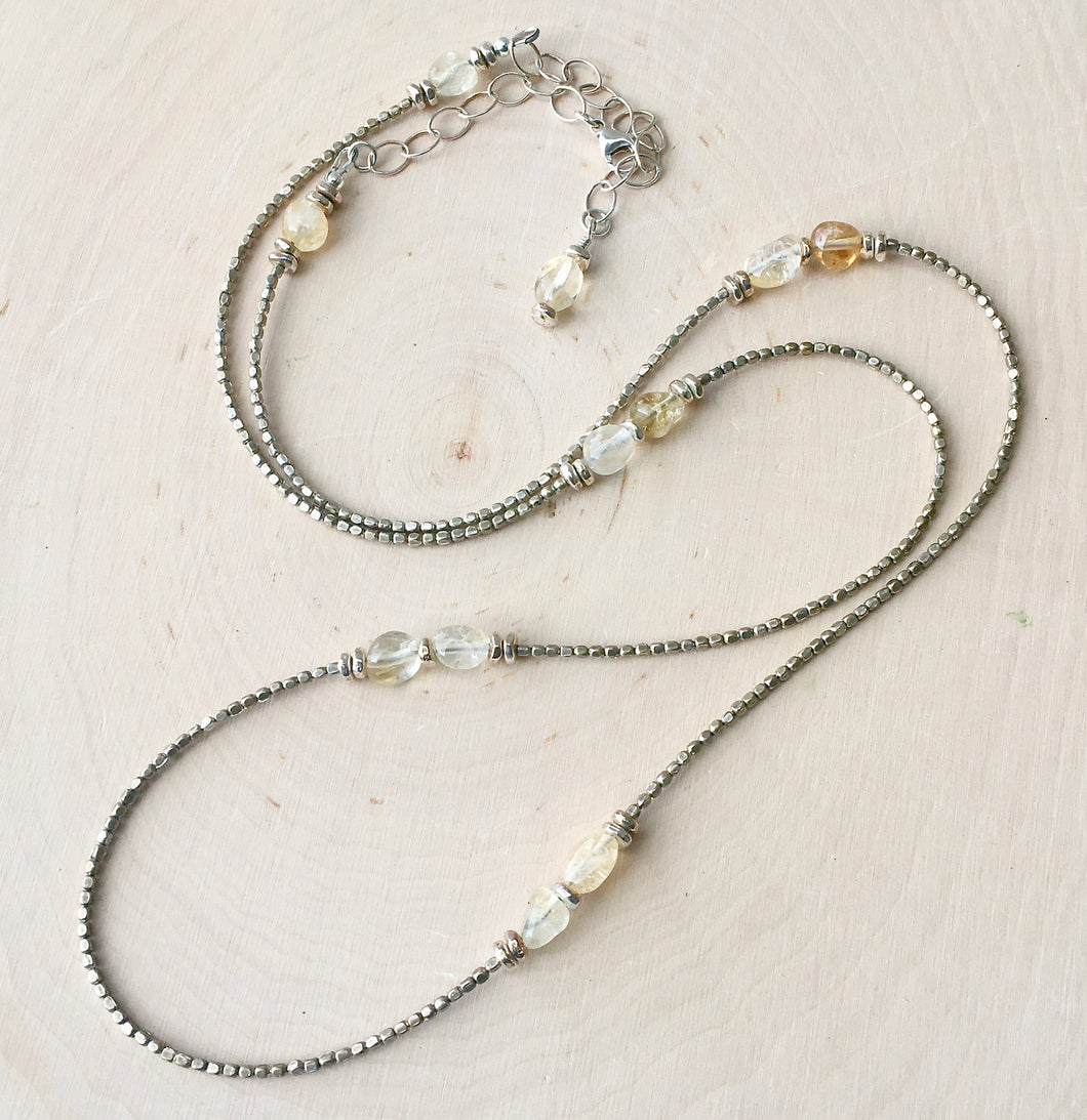 Natural Citrine & Pewter Beaded Necklace, 22