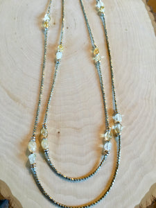 Natural Citrine & Pewter Beaded Necklace, 22" adjustable
