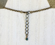 MOSS AGATE Beaded Necklace with Antiqued Brass Leaf, natural stone, adjustable 14-20"