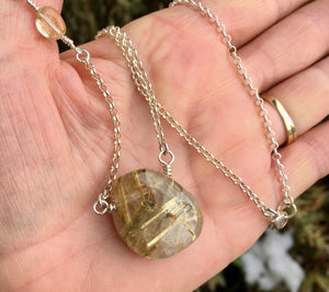 GOLDEN RUTILATED Quartz & Citrine Pendant Necklace, with sterling silver chain, 18" OOAK