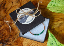 MALACHITE & COPPER BRACELET, Beaded Stretch, Emerald Green Crystal Natural Stone Gemstone, Minimalist