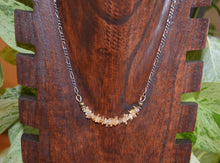 Citrine Chip Beaded Necklace with Antiqued Brass Chain 15-16”