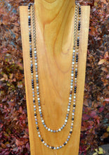 Sunstone, Botswana Agate & Wood Beaded Necklace 34”