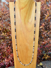 Sunstone, Botswana Agate & Wood Beaded Necklace 34”