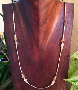 Natural Citrine & Pewter Beaded Necklace, 22" adjustable