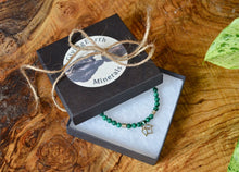 Malachite & Silver Lotus Flower charm Stretch Bracelet - emerald green natural stone