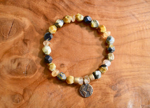 Tiger's Eye & Citrine Stretch Bracelet with Earth Charm, unisex, natural stone