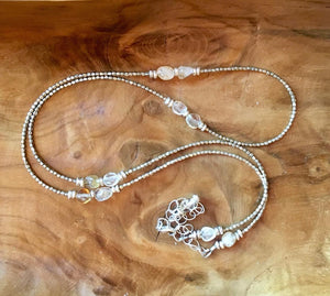 Natural Citrine & Pewter Beaded Necklace, 22" adjustable