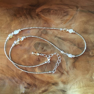 Natural Citrine & Pewter Beaded Necklace, 22" adjustable