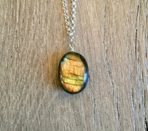 Flashy Labradorite, Smokey Quartz & Sterling Silver Necklace