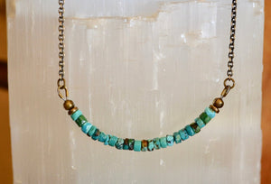 NEVADA TURQUOISE NECKLACE Heishi Beaded with Antiqued Brass Chain, Minimalist design