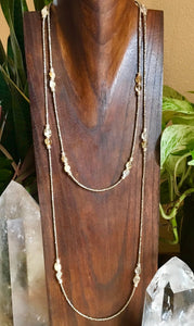 Natural Citrine & Pewter Beaded Necklace, 22" adjustable