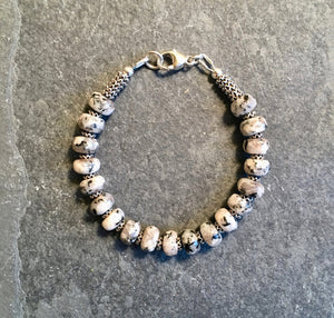 Gray Jade & Antiqued Silver Bead Bracelet, natural stone