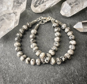 Gray Jade & Antiqued Silver Bead Bracelet, natural stone