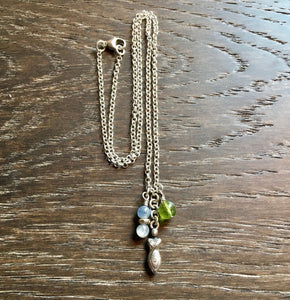 Spiral Goddess, Peridot & Blue Kyanite Sterling Silver necklace 17”, natural stone
