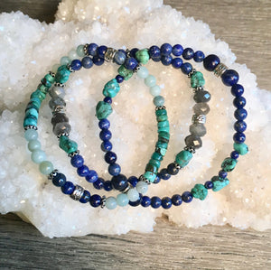 NEVADA TURQUOISE, Lapis Lazuli, Aquamarine & Labradorite Bracelet Stack