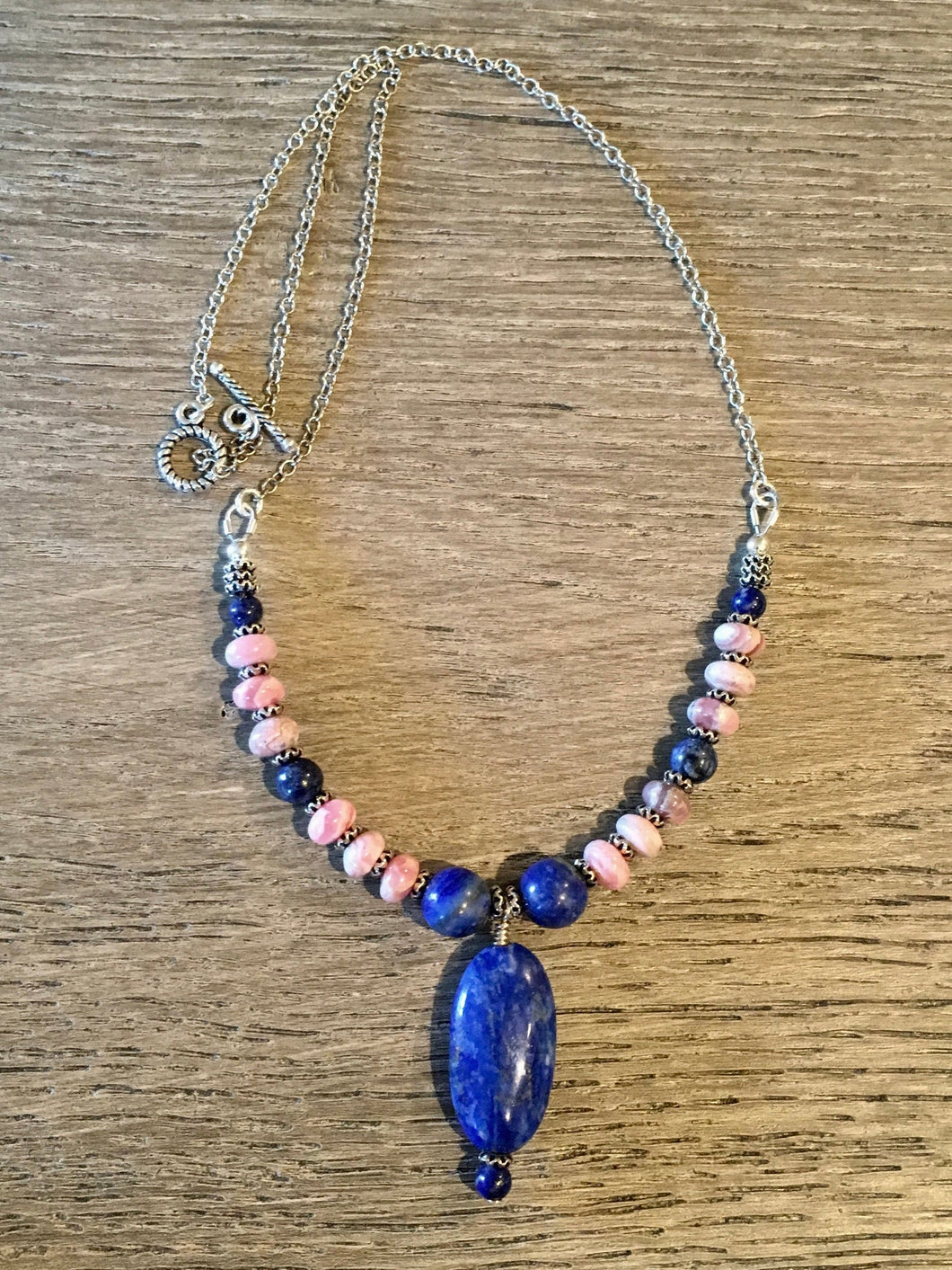 Lapis Lazuli, Rhodochrosite, Silver Necklace 17