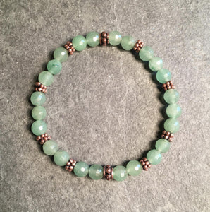 Green Aventurine & Copper beaded stretch bracelet, natural stone