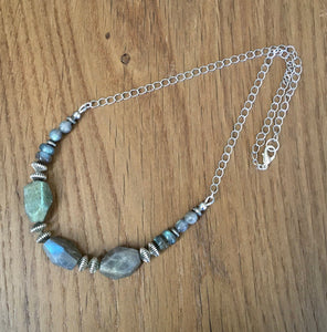Flashy Chunky Labradorite Beaded Necklace, 16"-24", silver, natural stone