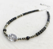 HERKIMER DIAMOND NECKLACE with Gold Sheen Obsidian & Pyrite, Beaded, Silver, Natural Stone Crystal Gemstone, 16"-18"