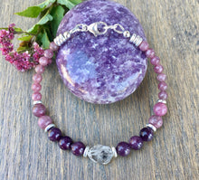 LEPIDOLITE & HERKIMER DIAMOND BRACELET Silver, Beaded, Clasp, Natural Stone Gemstone