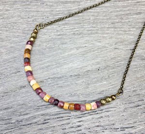 Australian MOOKAITE JASPER & BRASS minimalist necklace, natural stone, layering
