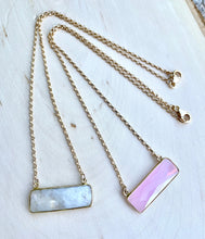 Rainbow Moonstone or Rose Quartz Pendant Bar Necklace with 14K gold filled chain, choice, 16", natural stone crystal, gifts