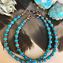 KINGMAN BLUE TURQUOISE & Copper Bracelet, Beaded with Clasp, 4mm Minimalist, Genuine Arizona Natural Stone, Gemstone Crystal