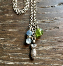 Spiral Goddess, Peridot & Blue Kyanite Sterling Silver necklace 17”, natural stone