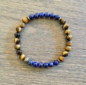 Tiger's Eye & Lapis Lazuli Beaded Stretch Bracelet, natural stone, unisex