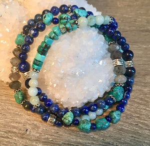 NEVADA TURQUOISE, Lapis Lazuli, Aquamarine & Labradorite Bracelet Stack