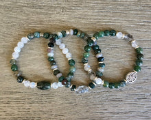 MOSS AGATE & RAINBOW Moonstone Bracelet, Stretch, Natural Stone Gemstone Crystal