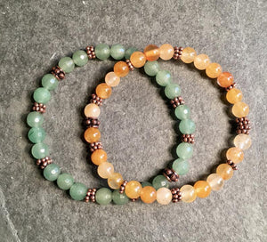 Green Aventurine & Copper beaded stretch bracelet, natural stone