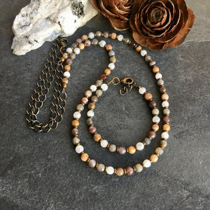 Botswana Agate, Sunstone & Rainbow Moonstone Beaded Bracelet or Necklace, choice