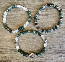 MOSS AGATE & RAINBOW Moonstone Bracelet, Stretch, Natural Stone Gemstone Crystal