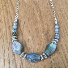 Flashy Chunky Labradorite Beaded Necklace, 16"-24", silver, natural stone