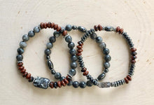 Larvikite & Mahogany Obsidian Beaded Bracelet Stack, stretch, natural stone