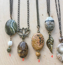 OCEAN JASPER Pendant Necklaces, choice, 20", antiqued brass or copper chains