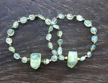 Chunky Prehnite and Antiqued Brass Beaded Bracelet, natural light green stone