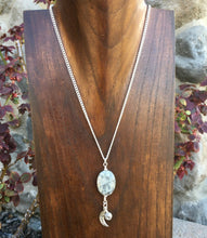 OCEAN JASPER Gray Pendant Necklaces, Celtic moon, 18", sterling silver chains, choice