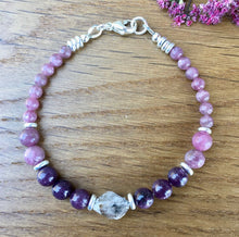 LEPIDOLITE & HERKIMER DIAMOND BRACELET Silver, Beaded, Clasp, Natural Stone Gemstone