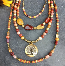 Australian MOOKAITE JASPER & Tree of Life Brass Necklace, 21" natural stone, layering
