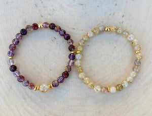 Super Seven Stone & Gold Rutile Quartz Bracelet, choice, beaded stretch, golden rutilated natural crystal