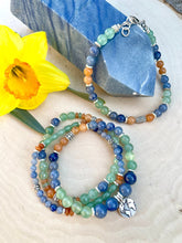 AVENTURINE ANKLET Green, Blue & Orange, adjustable, beaded, leaf charm, gemstone, natural stone