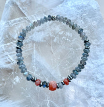 SUNSTONE & LABRADORITE Silver Stretch Beaded Bracelet, natural stone, AAA beads